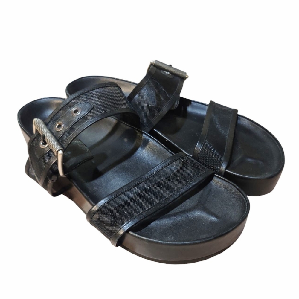 Rag & Bone Evin Black Mesh Leather Platform Buckle Strap Slides Sandals 41 11